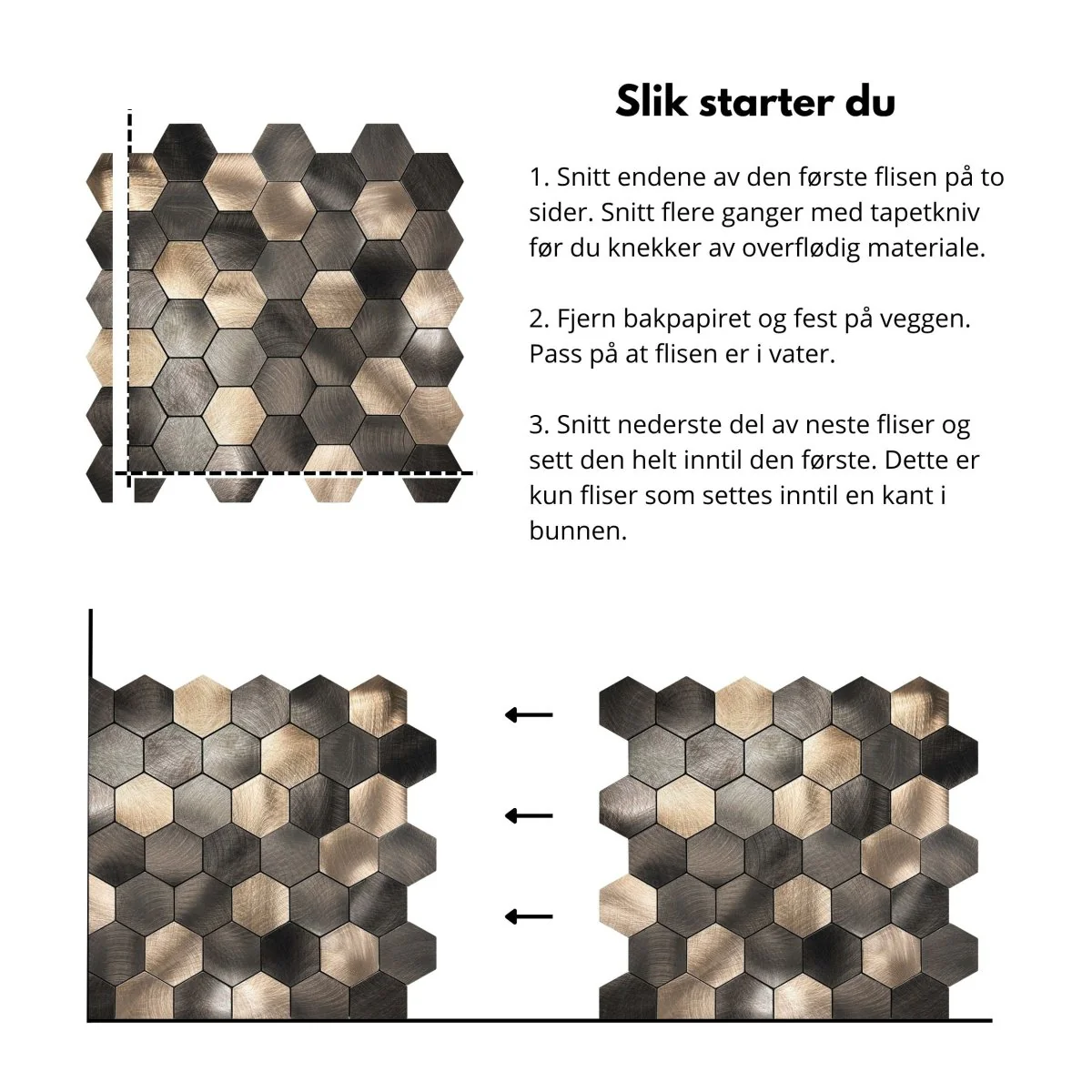 10-pk Latte hexagon selvklebende veggfliser - Image 8