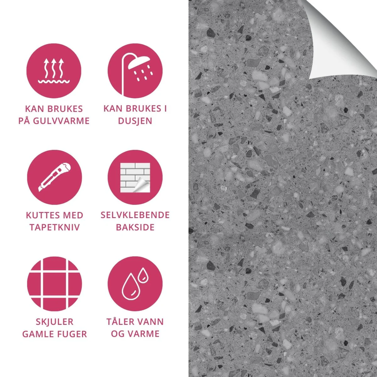 8-pk Lisboa Terrazzo grå selvklebende fliser - Image 4
