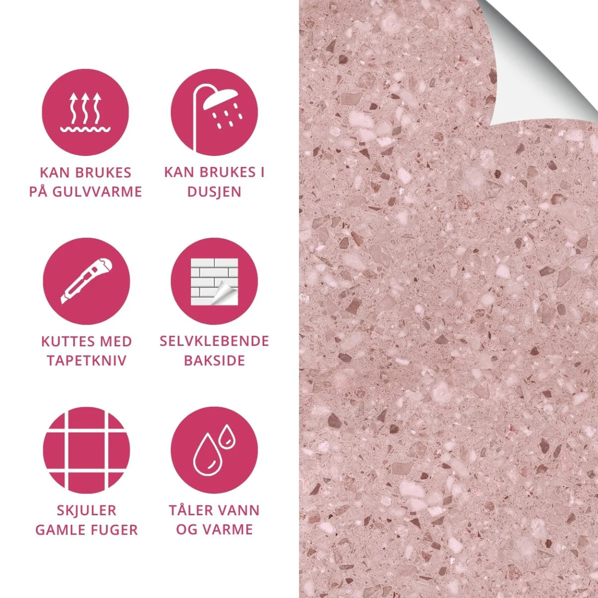 8-pk Lisboa Terrazzo rose selvklebende fliser - Image 3