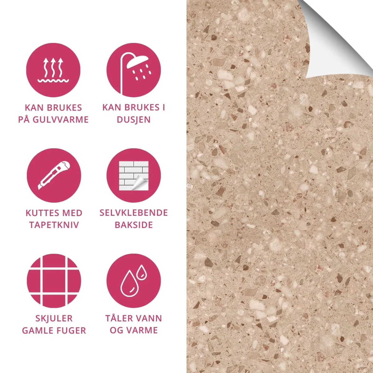 8-pk Lisboa Terrazzo sand selvklebende fliser - Image 3