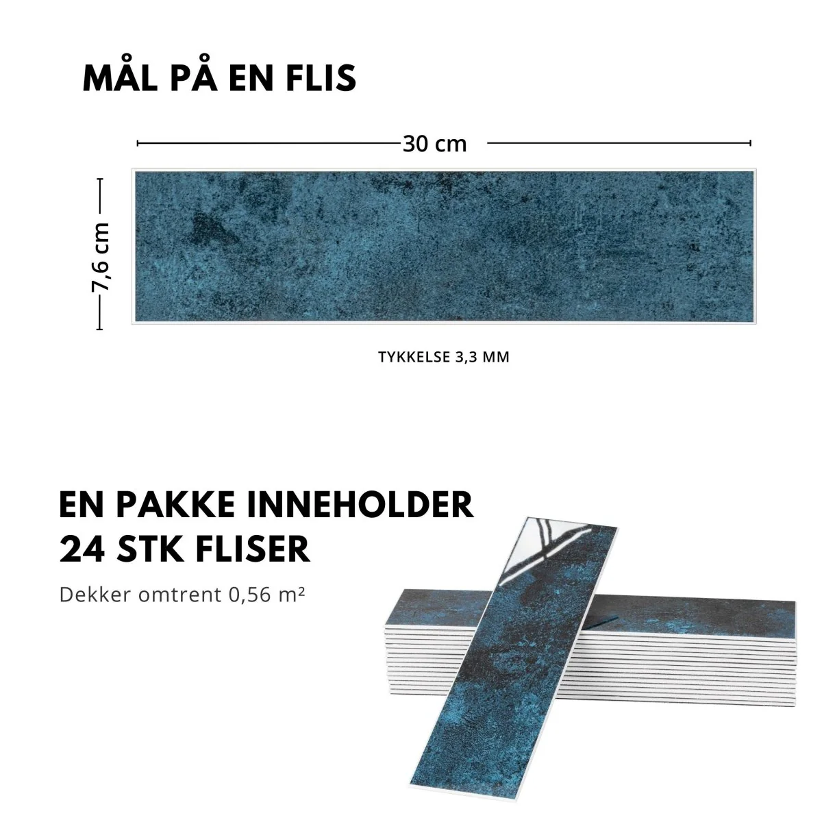 24-pk Louise gloss blå selvklebende veggfliser - Image 3