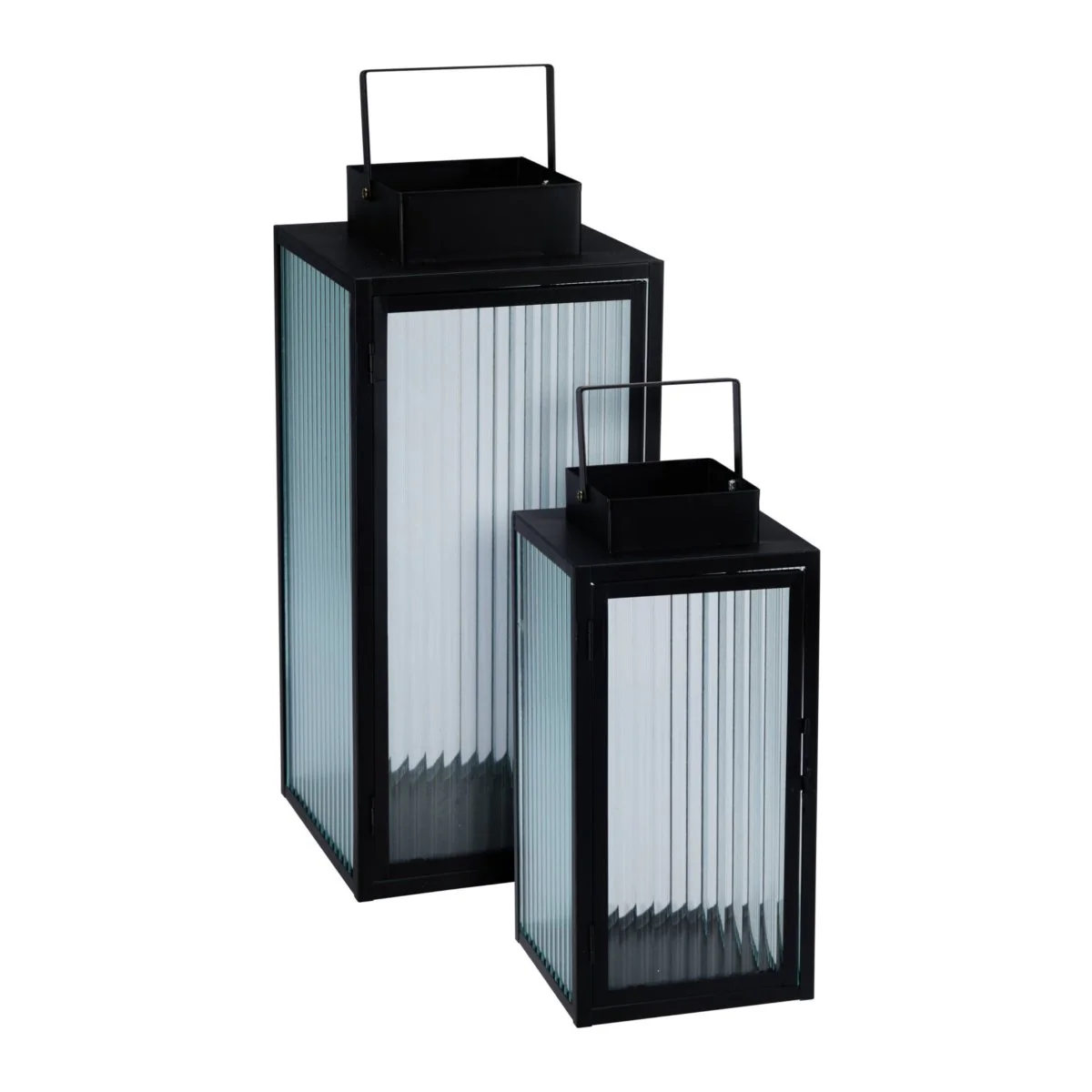 2-pk Lykt sort metall stripet glass - Image 7