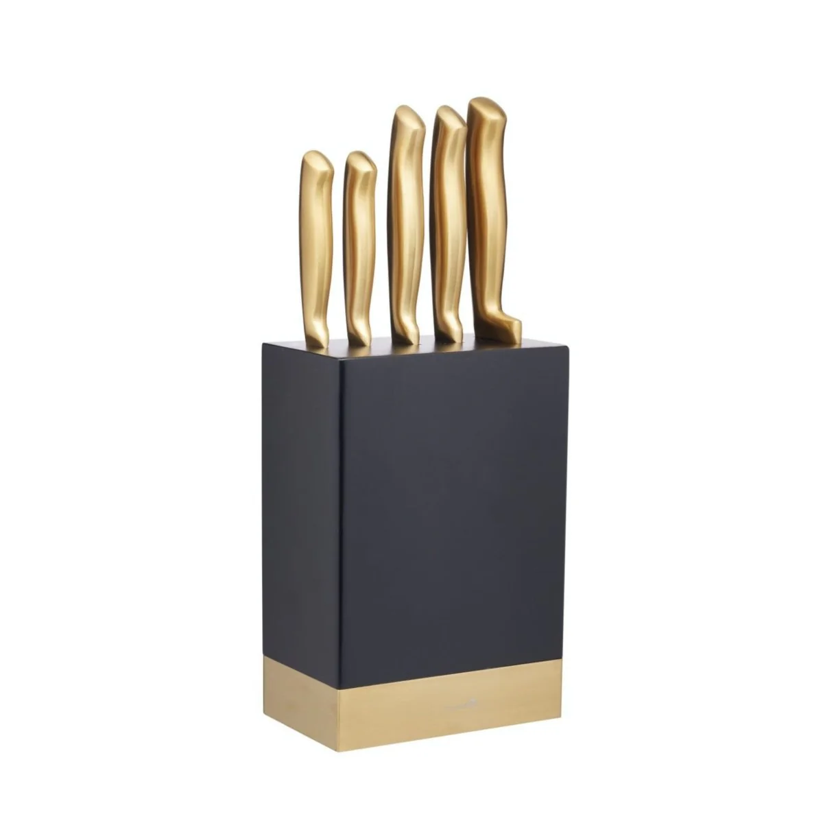 5-pk Knivsett med kniver og knivblokk i sort og messing - Image 4