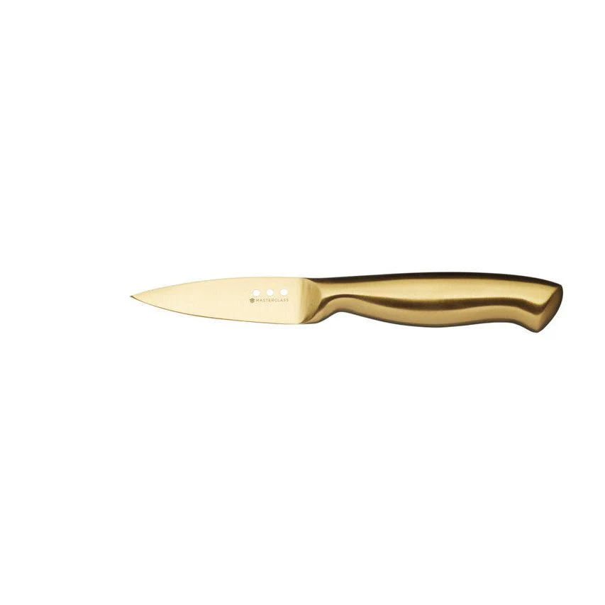5-pk Knivsett med kniver og knivblokk i sort og messing - Image 7
