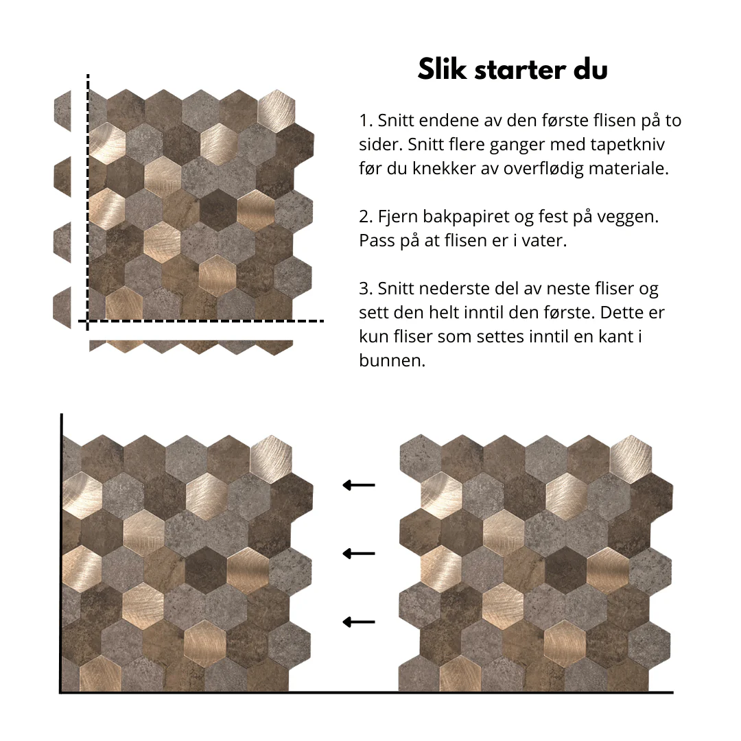 10-pk Mocca hexagon selvklebende veggfliser - Image 8