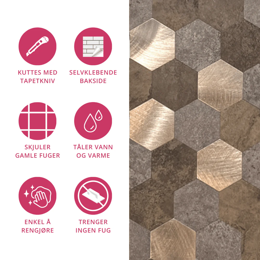 Vareprøve: Mocca hexagon selvklebende veggfliser - Image 5