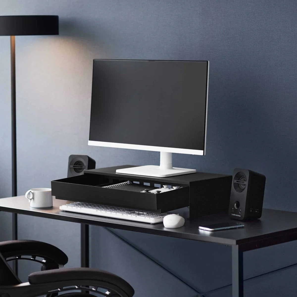 Monitorstativ med skuff sort 50 x 24 x 12,8 cm