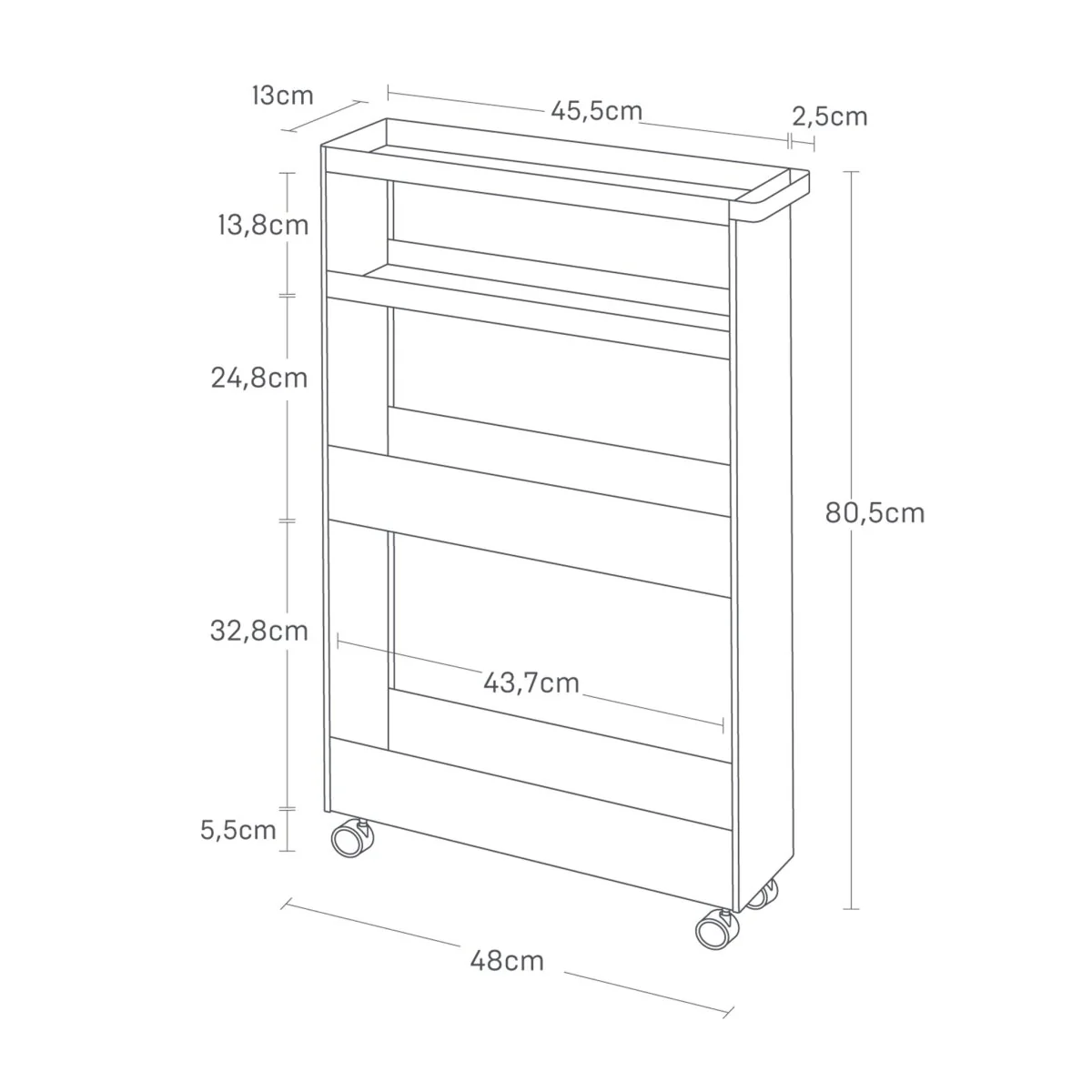 Oppbevaringsvogn på hjul sort 80,5 x 45,5 cm - Image 6