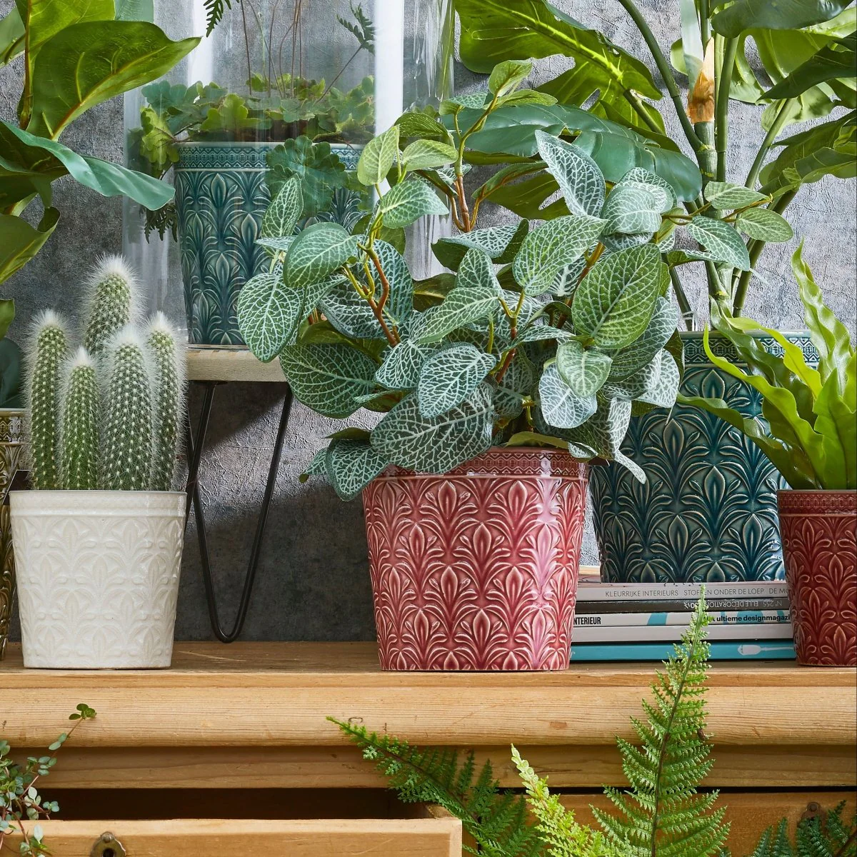 Pilea kunstig plante grønn med potte 30 cm - Image 2
