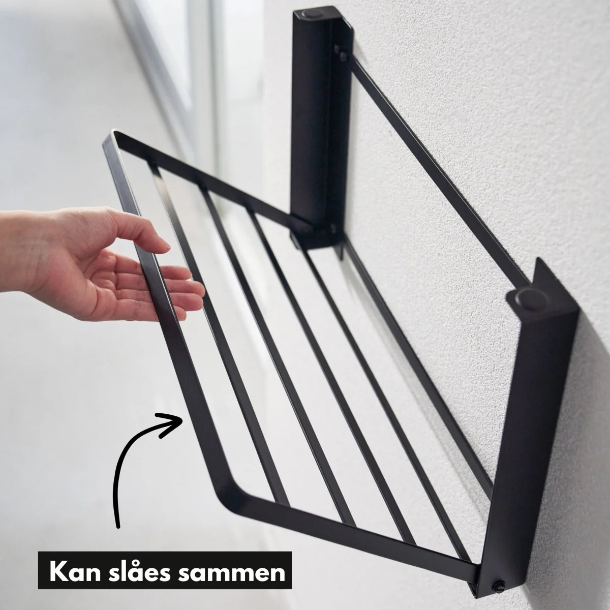 Sammenleggbar tørkestativ til vegg sort - Image 2