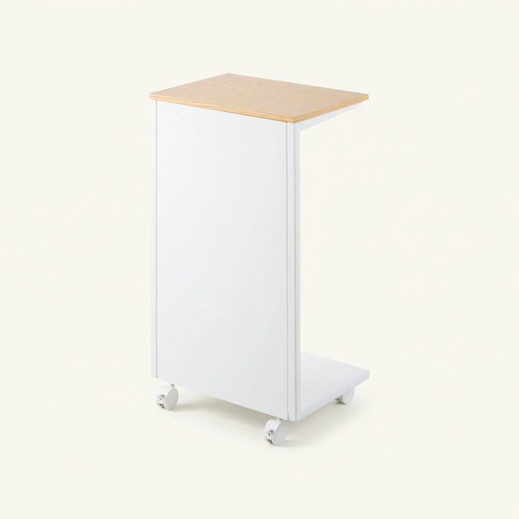 Sidebord med treplate og hjul hvit 55 x 31 cm