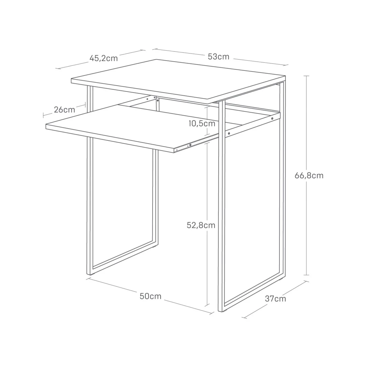Sidebord med treplate og uttrekkbar hylle sort 53 x 45 x 66,8 cm - Image 4