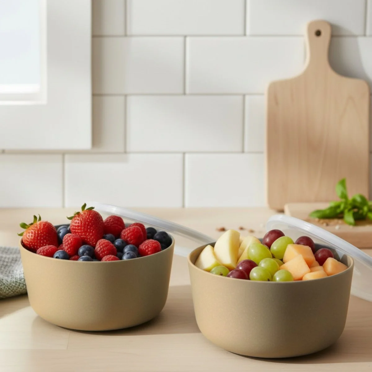 Porselenskål med lokk og ventil beige liten - Image 4
