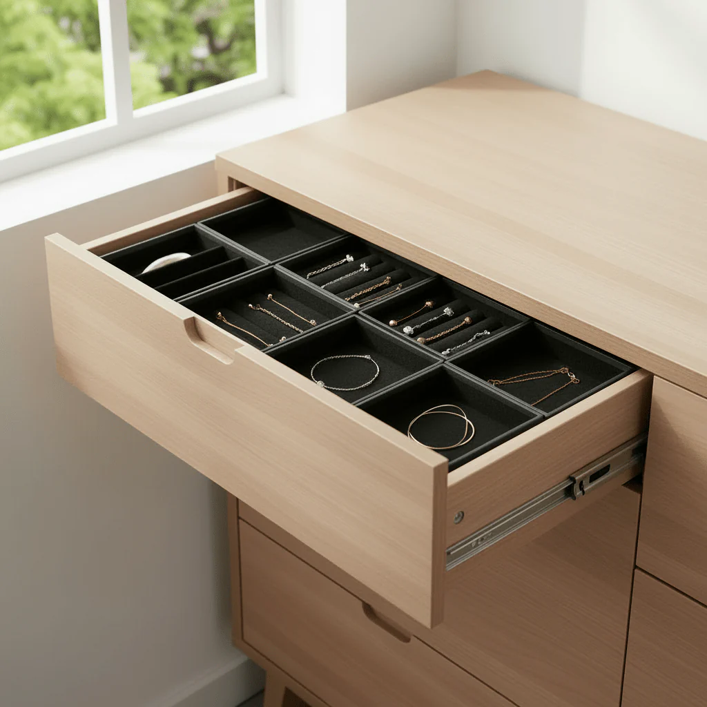 Smykkeboks 4 etasjer kunstskinn sort - Image 5