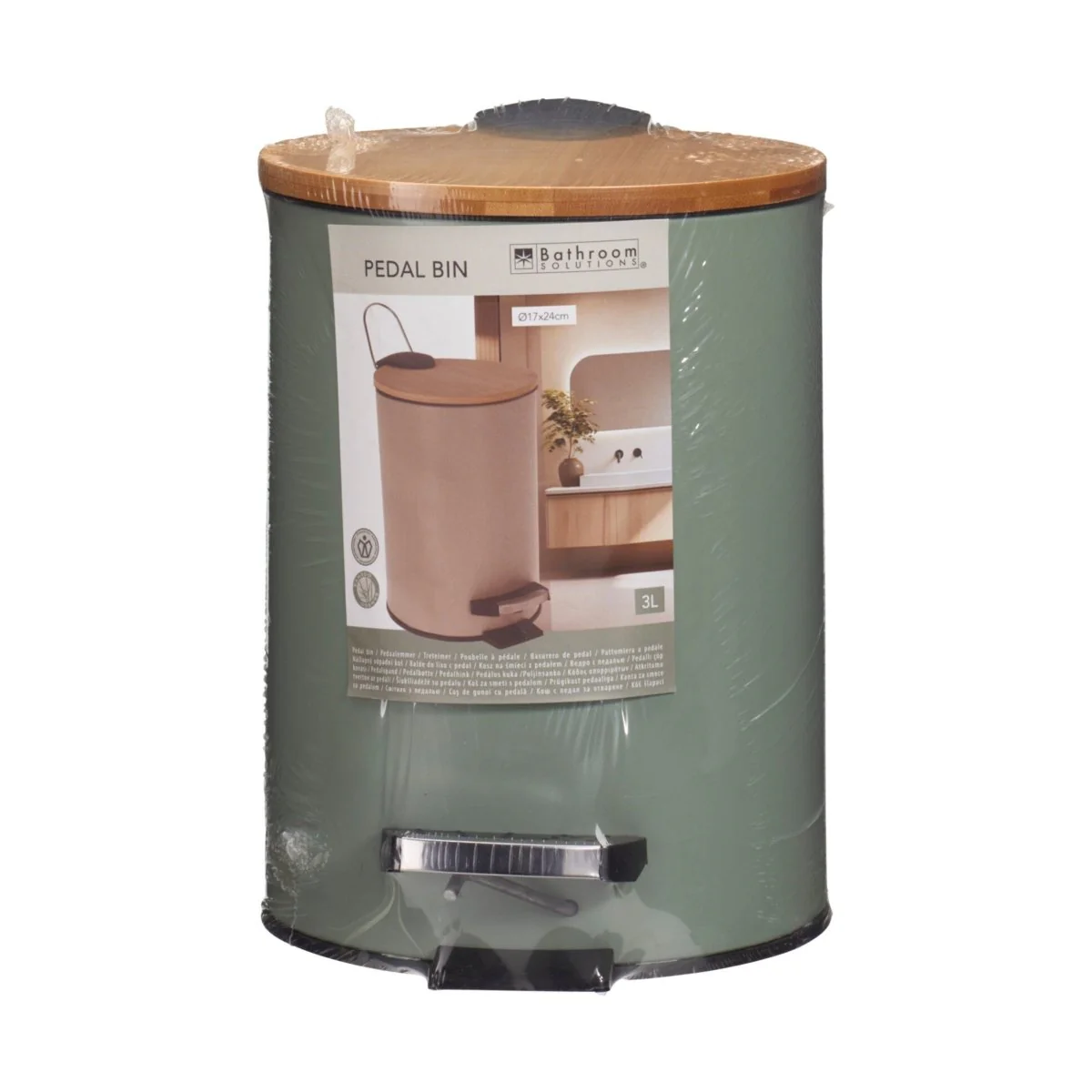 Søppelbøtte 3 liter metall/bambus grønn - Image 3