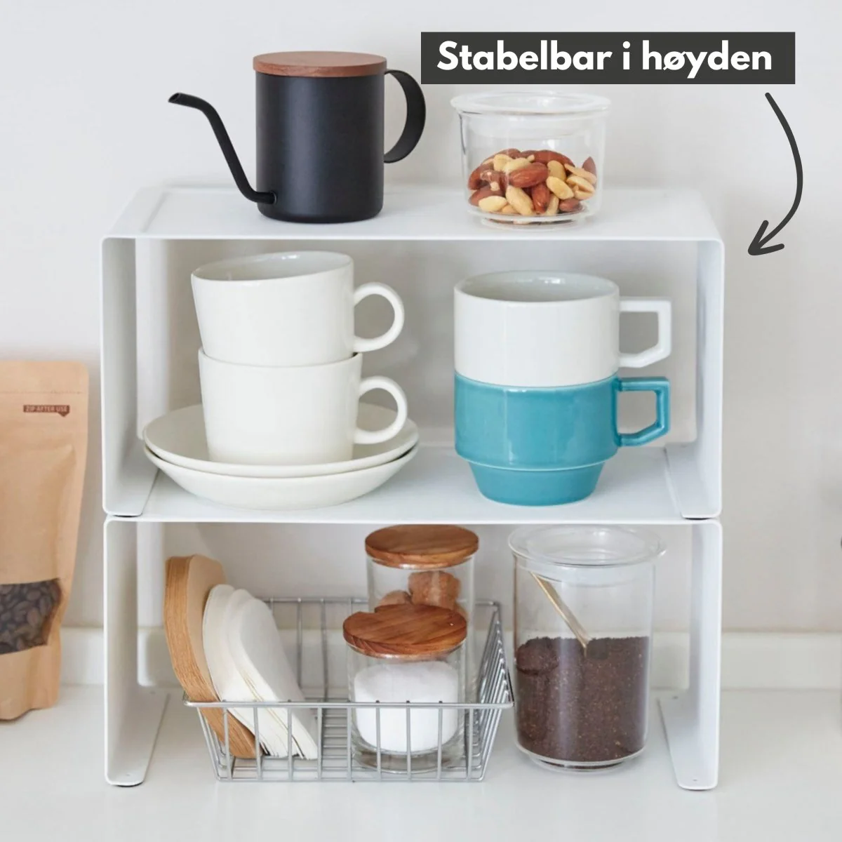 Stabelbar hylle smal hvit 30,5 x 14 cm - Image 5