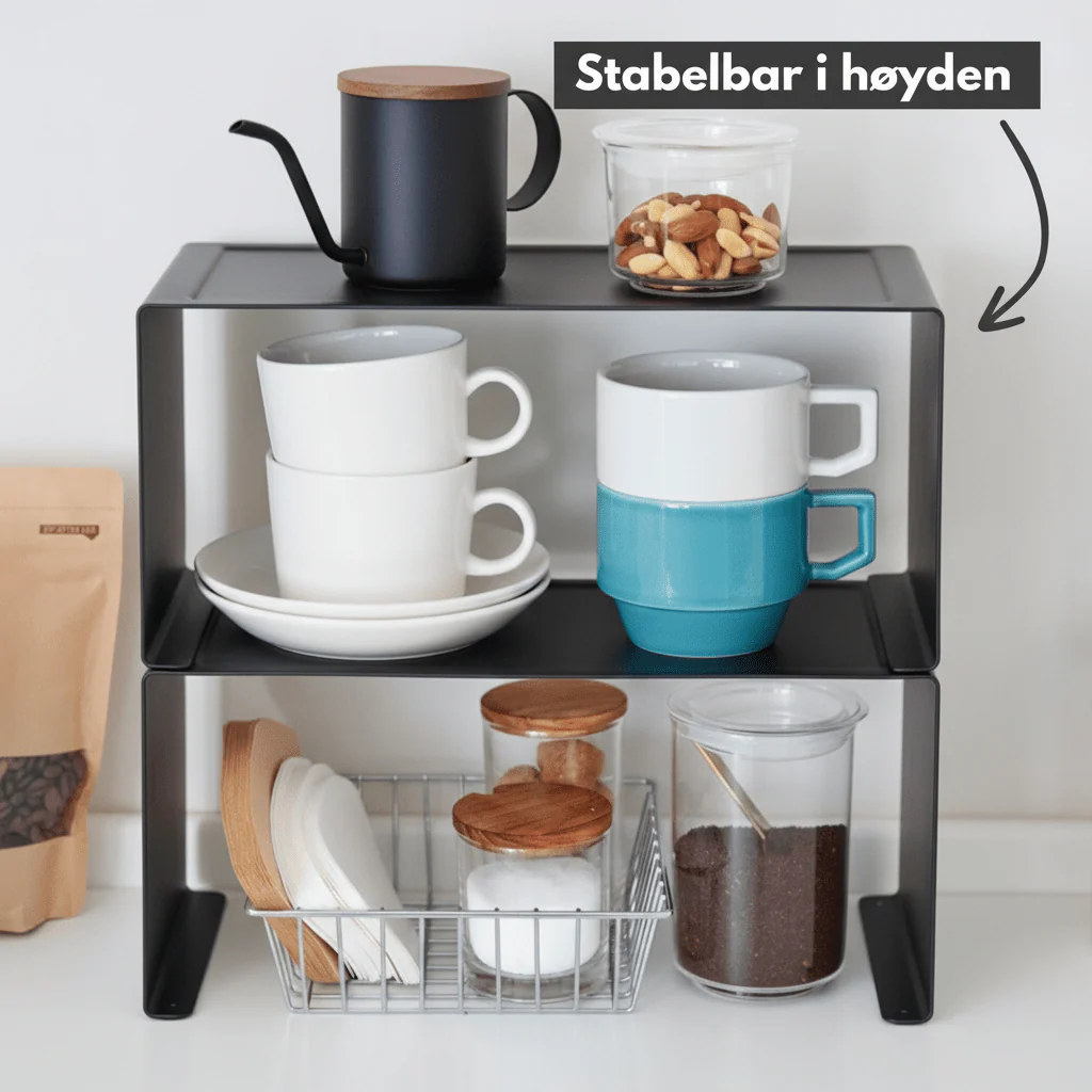 Stabelbar hylle smal sort 30,5 x 14 cm - Image 6