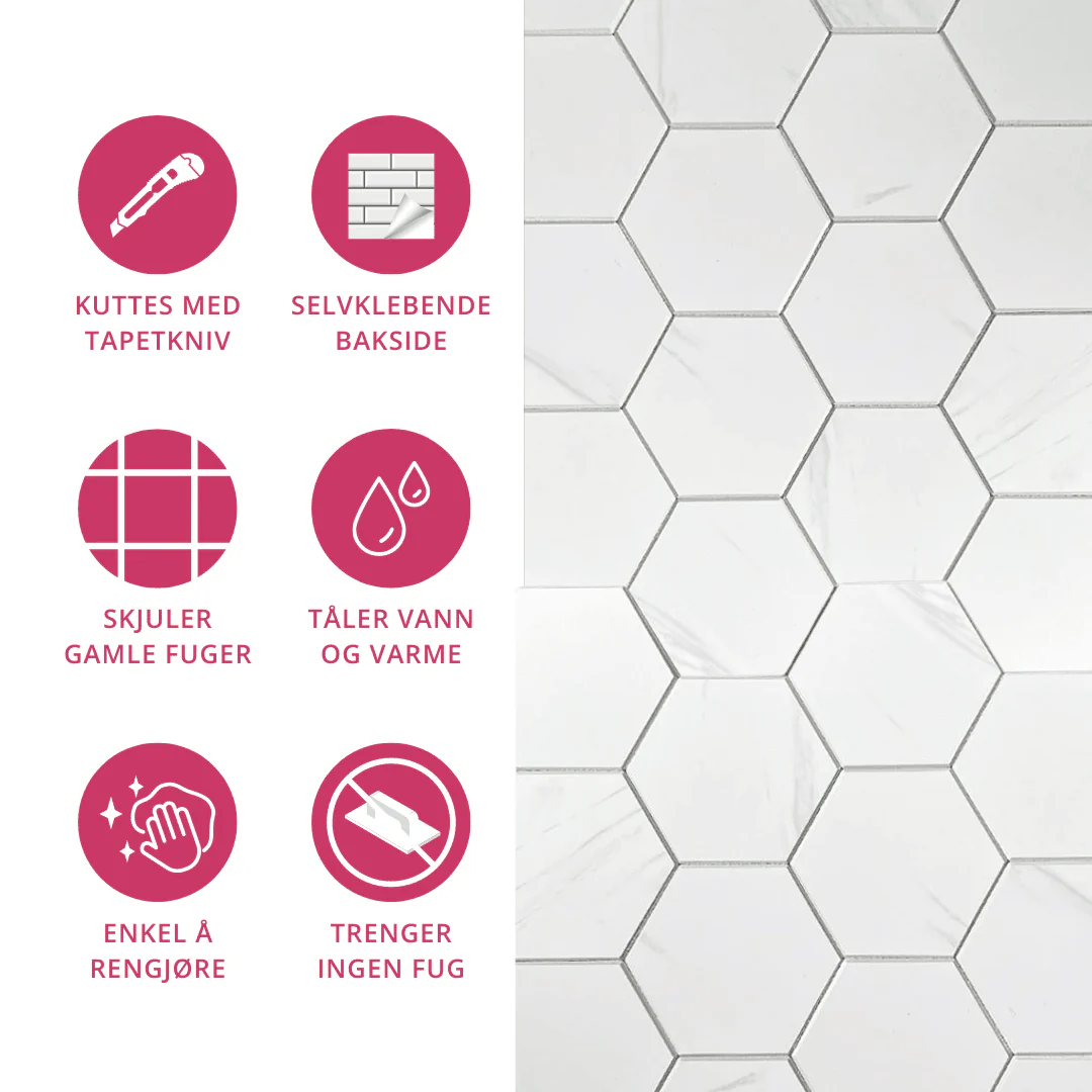 10-pk Stein hexagon marmor veggfliser - Image 9