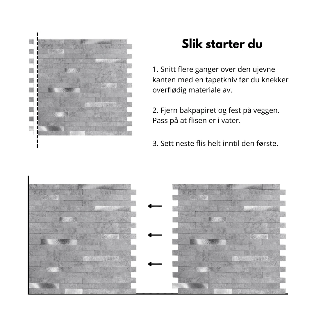 10-pk Stein lys grå selvklebende veggfliser - Image 9
