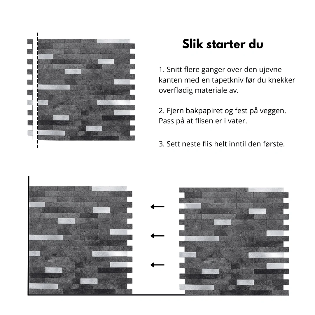 10-pk Stein mørk grå selvklebende veggfliser - Image 7