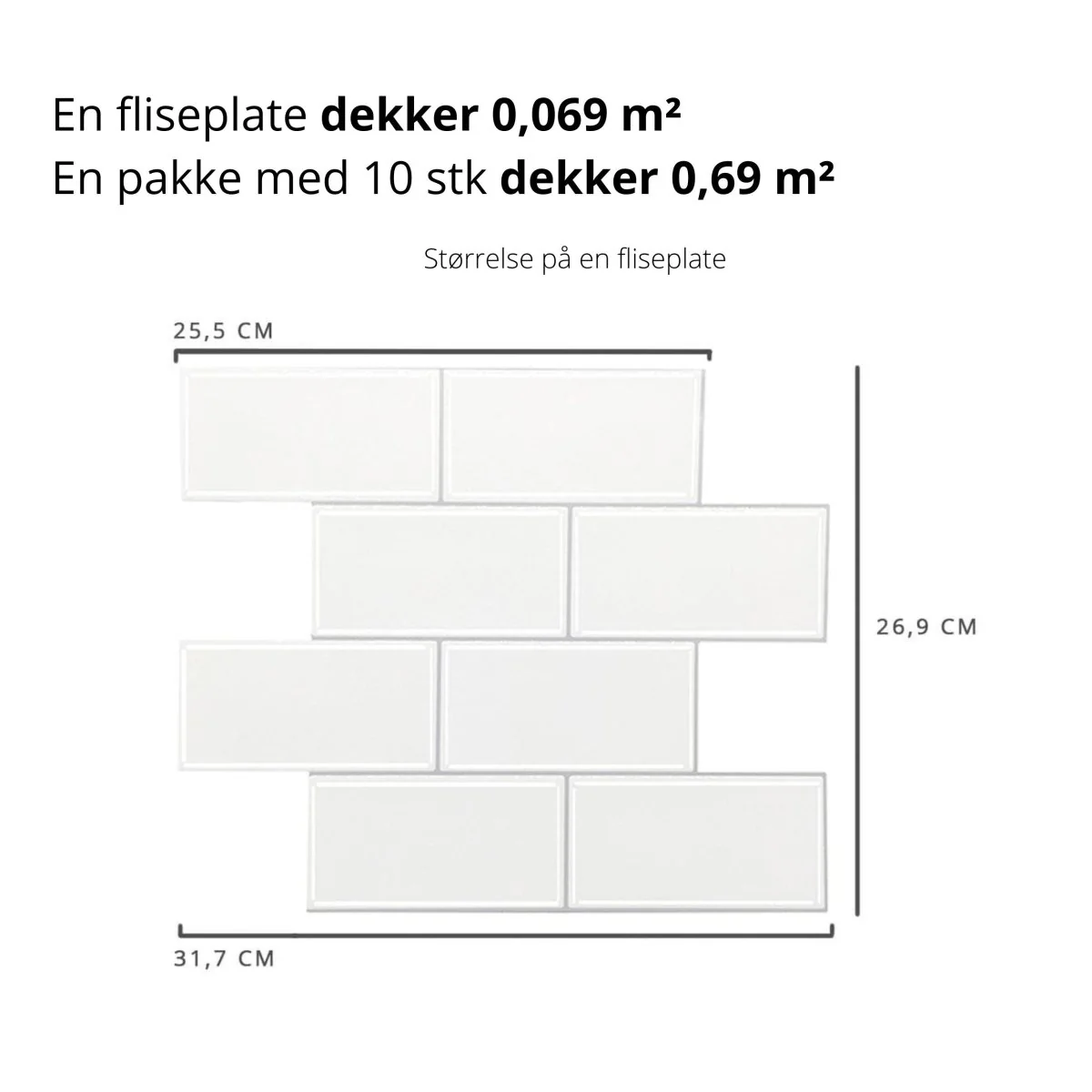 10-pk Subway hvit med grå fuger selvklebende veggfliser - Image 5
