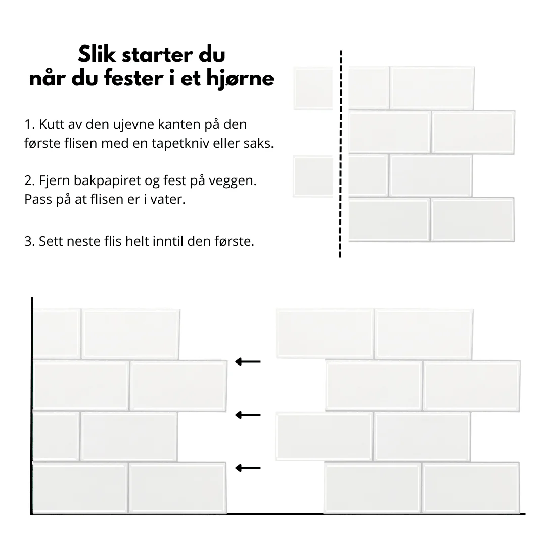 10-pk Subway hvit med grå fuger selvklebende veggfliser - Image 6