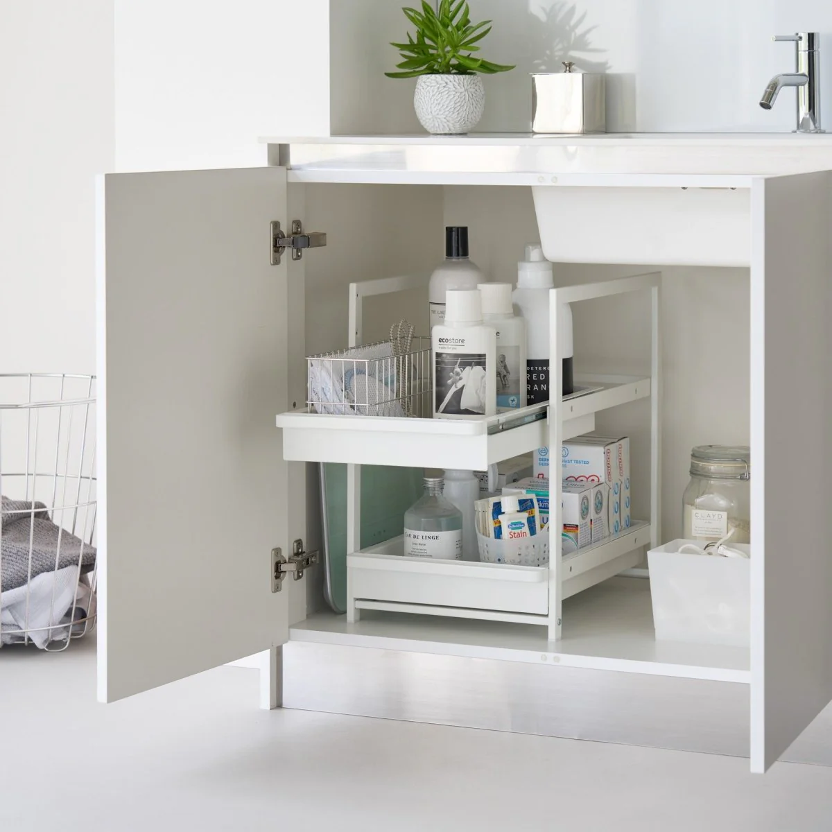 Uttrekkbar oppbevaringshylle hvit - Image 6