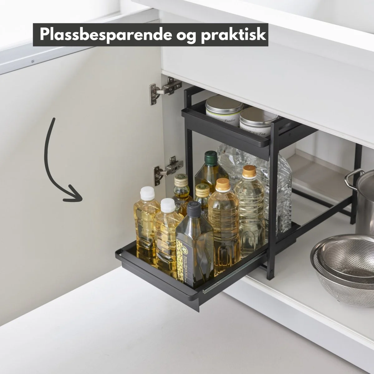 Uttrekkbar oppbevaringshylle sort - Image 2