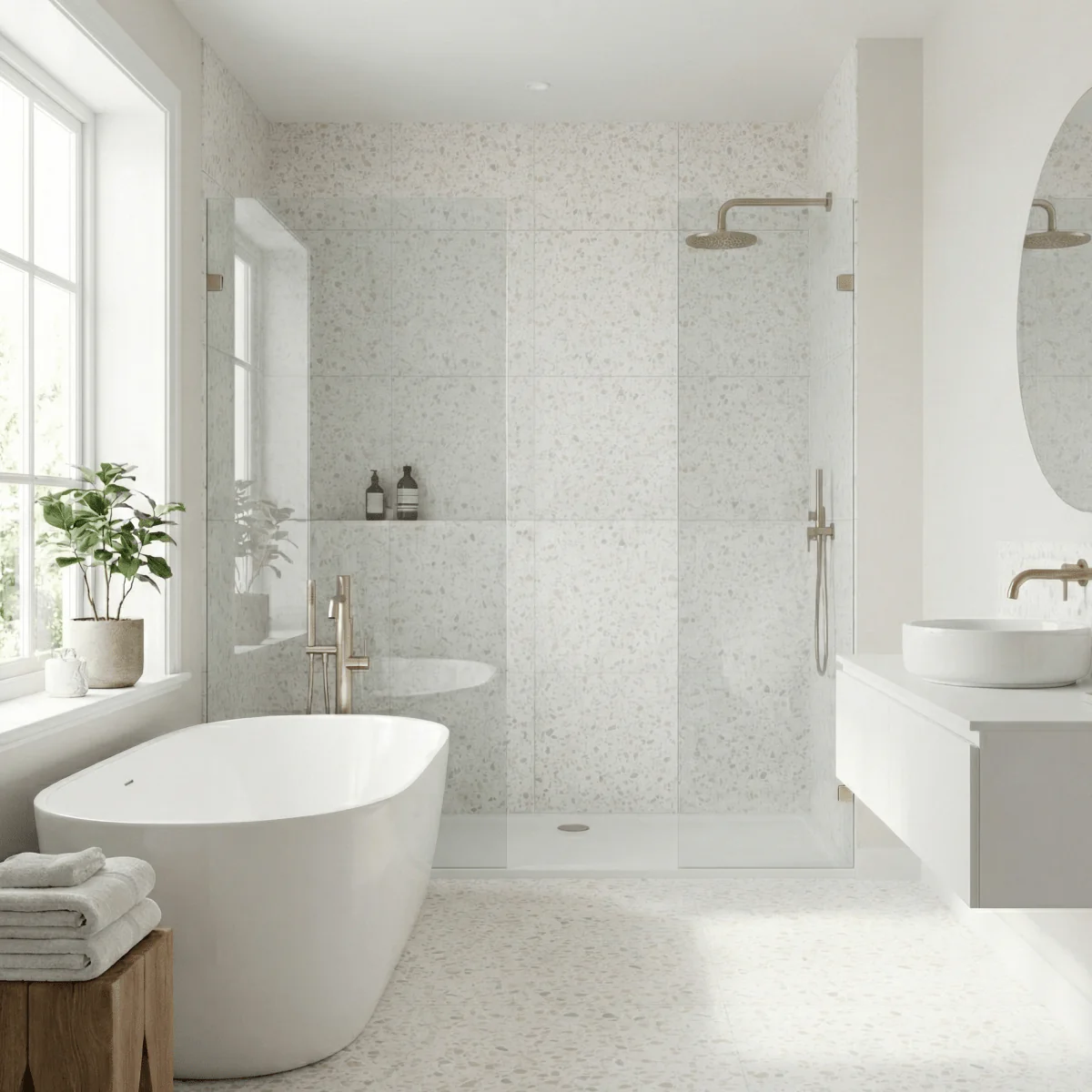 Vareprøve: Lisboa Terrazzo hvit selvklebende fliser - Image 2