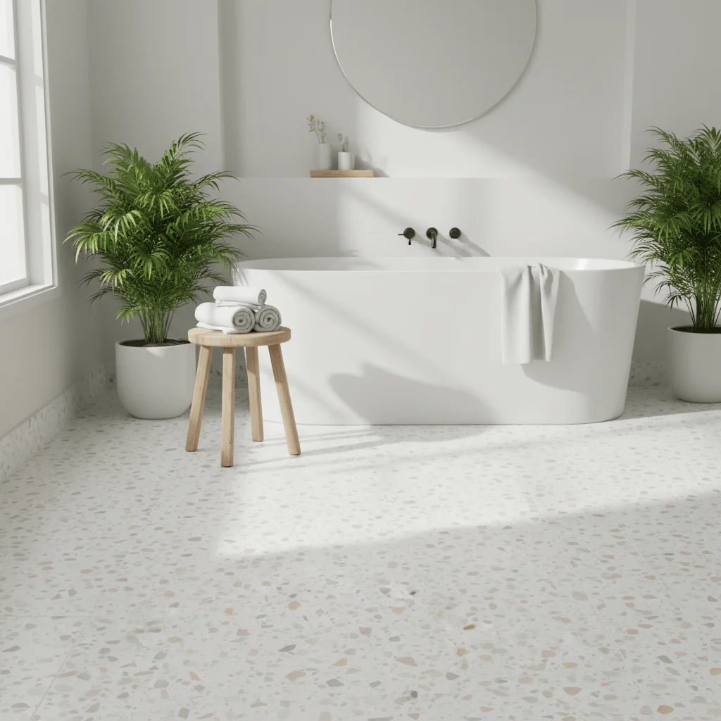 Vareprøve: Lisboa Terrazzo hvit selvklebende fliser - Image 3