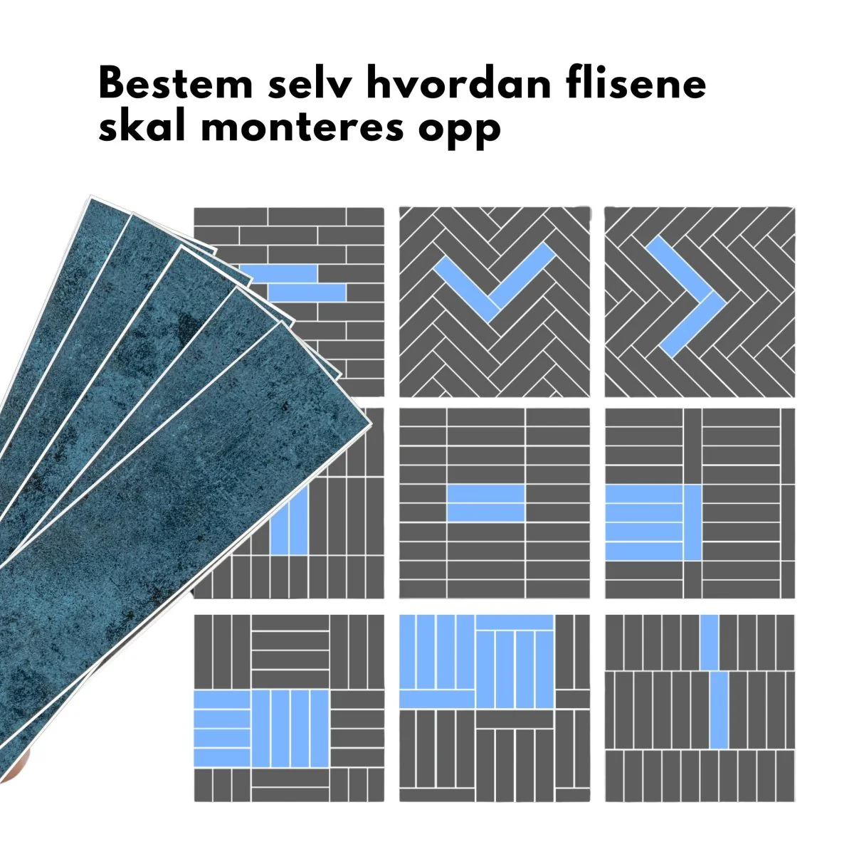 Vareprøve: Louise gloss blå selvklebende veggflis - Image 7