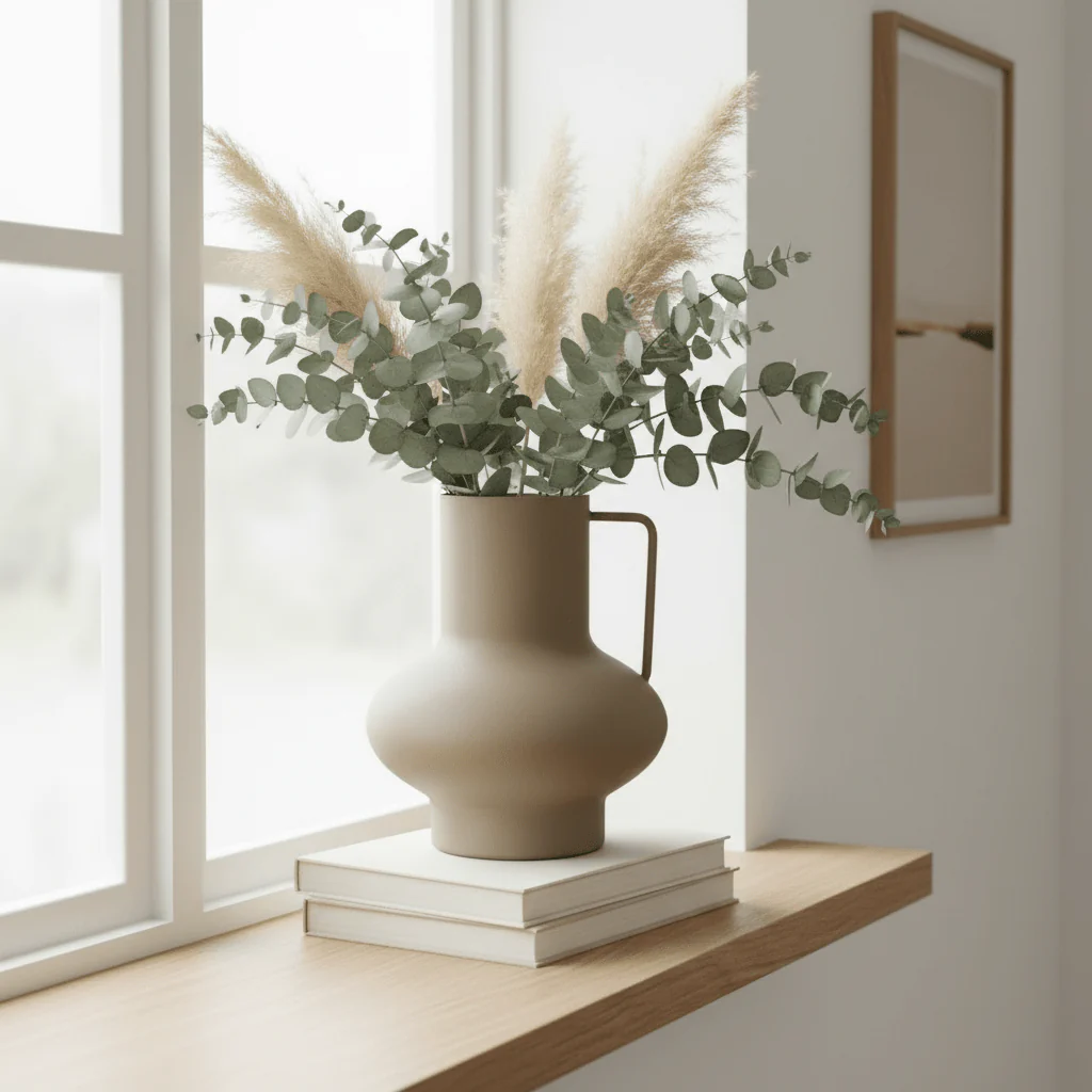 Vase matt sand med håndtak 14 x 15 cm