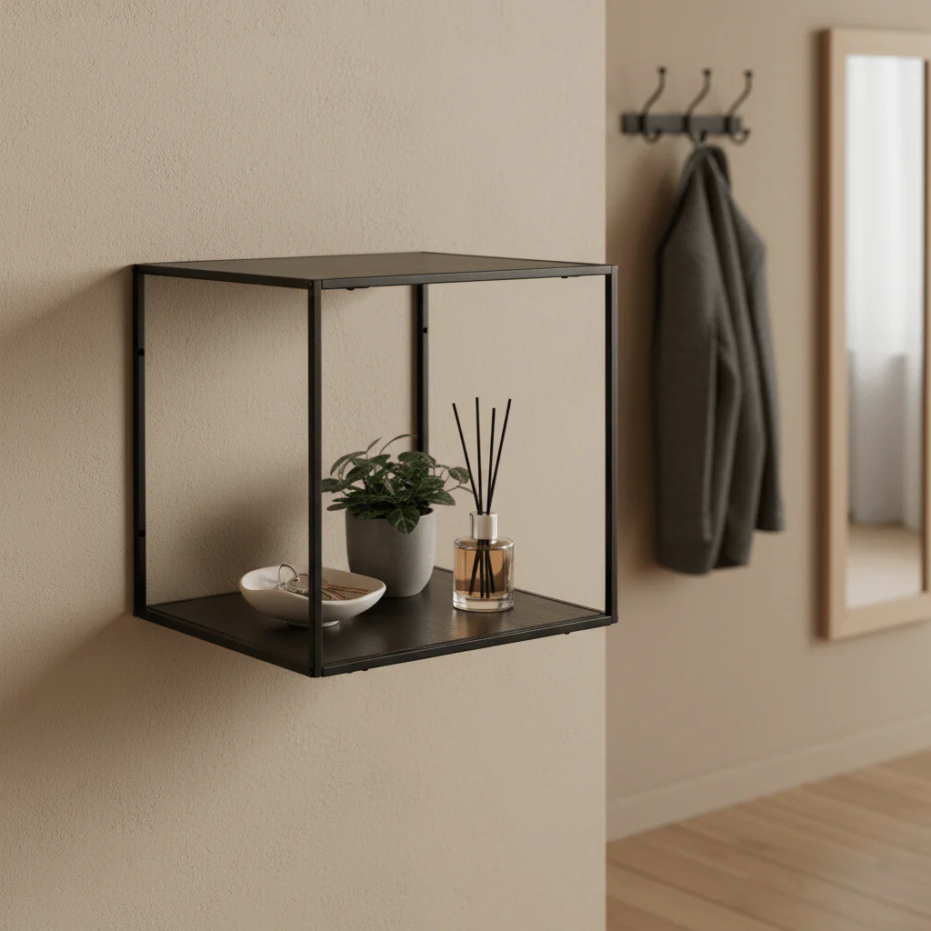 Vita vegghylle svart sort ramme 36 x 36 cm