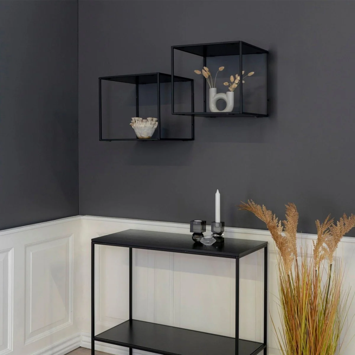 Vita vegghylle svart sort ramme 36 x 36 cm - Image 5